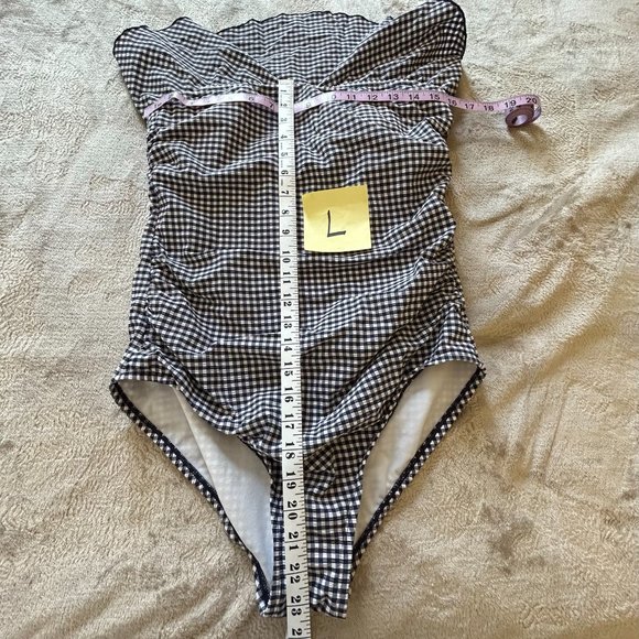 Kona Sol navy and white gingham pattern 1 piece printed swim suit Size L - Picture 8 of 8
